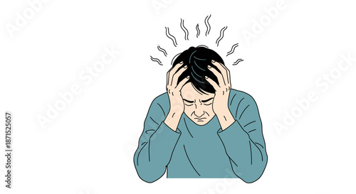 A person experiencing stress and anxiety with hands on head.