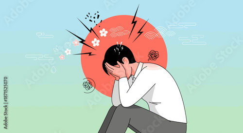 Man experiencing mental health issues with stress and anxiety.