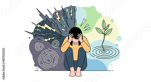 A person experiencing emotional turmoil and finding inner peace.