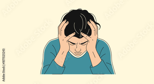 A person experiencing stress and frustration with hands on head.