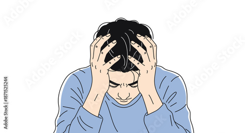 A man experiencing stress and anxiety with hands on head.