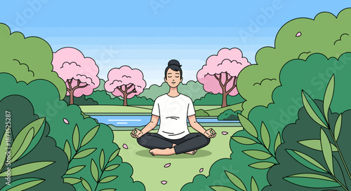 Serene Meditation Scene with Person in Lotus Position.