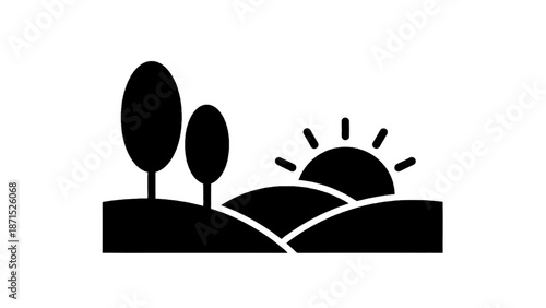 Vector illustration of a serene natural landscape with trees and a beautiful sunrise or sunset concept