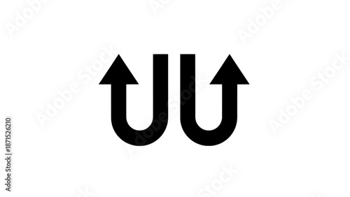 Vector illustration of a unique double-U symbol with upward arrows on a transparent background, depicting progress and growth