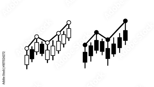 Vector illustration of, on transparent background, financial candlestick charts for market data analysis
