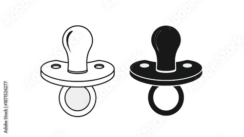 Vector illustration of outlined and filled baby pacifier symbols, on transparent background