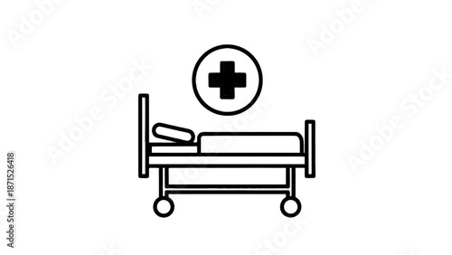 Vector illustration of a hospital bed with medical cross, healthcare and recovery concept on transparent background