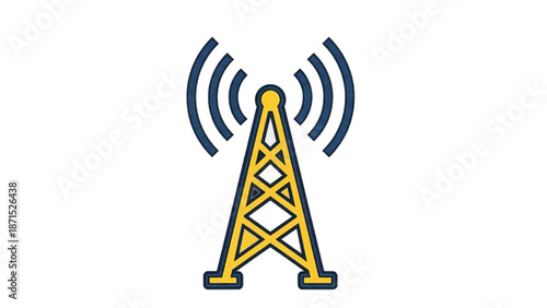 Vector illustration of a radio signal tower broadcasting wireless communication on transparent background