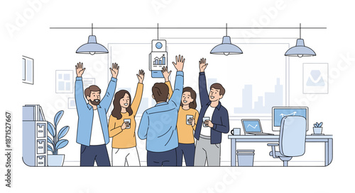 Group of Colleagues Celebrating Success in Modern Office.