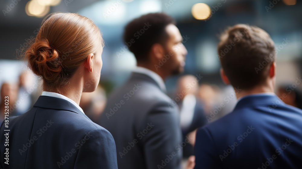 Obraz premium Faceless businesspeople in business conference setting corporate event professional gathering seminar attendance industry meeting networking opportunity trade