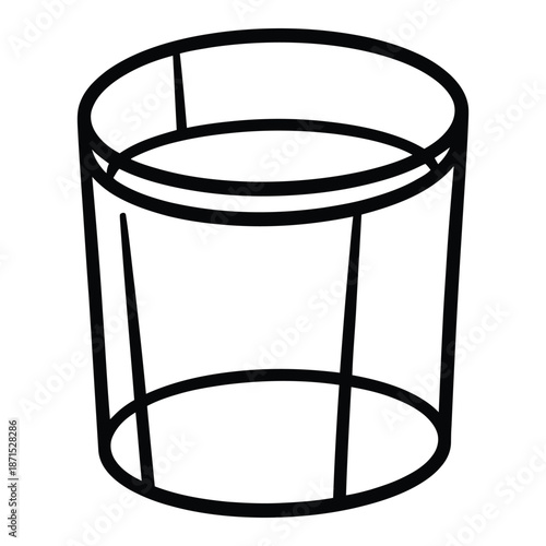 Pencil holder organizer drawing in engraving style empty cylinder with vertical lines to hold object office supplies graphic resource line art design