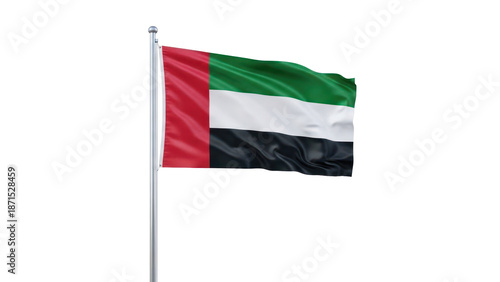 United Arab Emirates flag waving on flagpole, isolated on transparent background