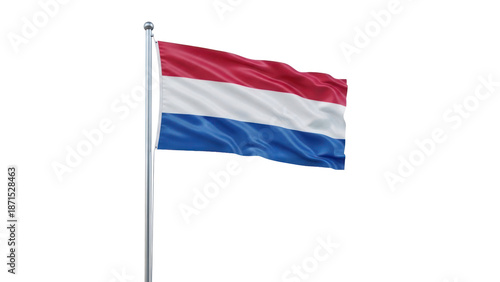Dutch flag waving on flagpole isolated on transparent background