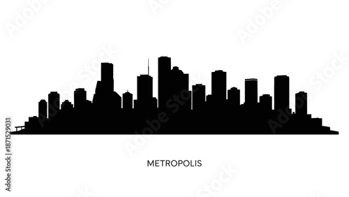 Cityscape silhouette of a bustling metropolis at dusk with modern skyscrapers and urban landscape