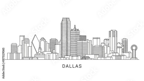 Cityscape illustration of Dallas skyline with prominent buildings and skyscrapers