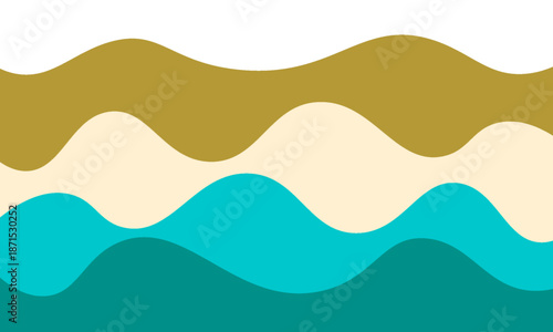 abstract composition featuring layered, wavy bands in gold, cream, turquoise and teal. The flowing curves create a modern, decorative background suitable for branding, layouts,