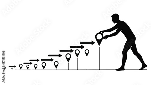 silhouette of a man arranging the location icons