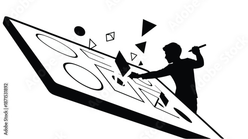 man on the large screen breaking pieces