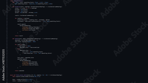 Computer screen displaying python code for signal processing. Programming and software development concept. Data science and machine learning.