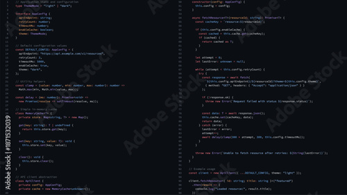 Computer screen with code lines. Software development concept. Programming background for web design and technology.