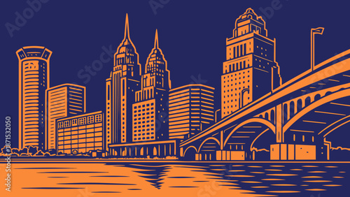 Detroit and cleveland skylines with hope memorial bridge, showing diverse midwestern cityscapes. Ideal for travel, skyline, cityscape, and midwestthemed projects.