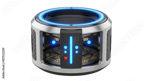 Futuristic Gadget with Blue LED Lights isolated on transparent background