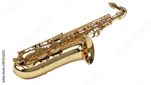 Golden saxophone isolated on transparent background