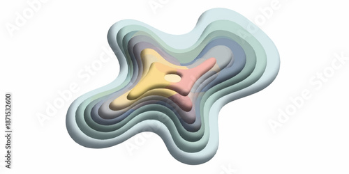 Abstract Layered Paper-Cut Form with Pastel Gradient Glow on White Background