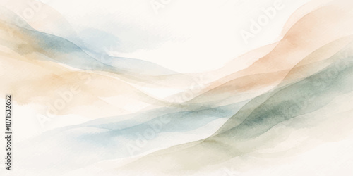 Minimalist Abstract Watercolor Landscape with Soft Pastel Hills