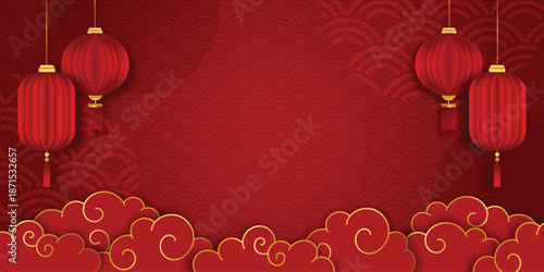 celebration of Happy Chinese new year background with lantern ornament copy space design decoration