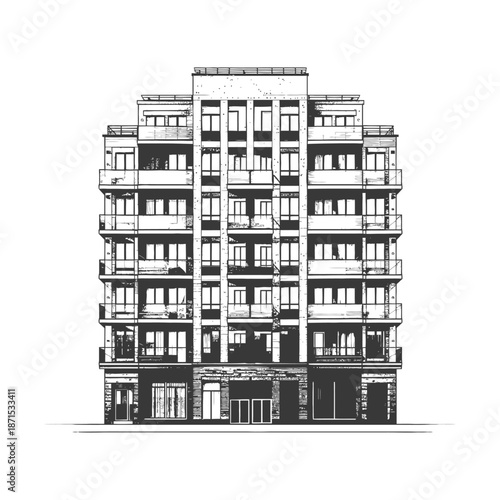 Modern Apartment Building Architectural Sketch Design