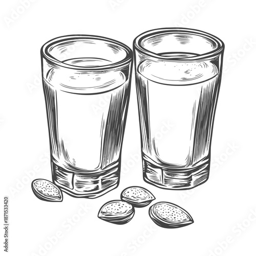 Two Glasses of Almond Milk with Almonds
