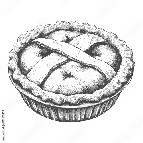 An apple pie with latticework crust and dark tones