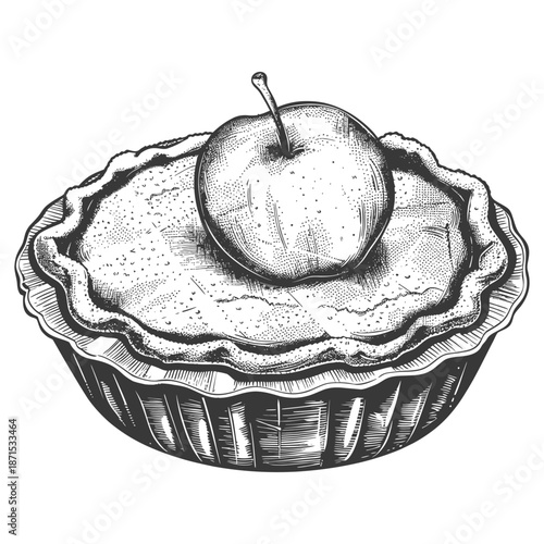Freshly baked apple pie topped with a single ripe apple