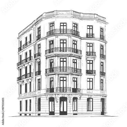 A building with balconies in a sketch style