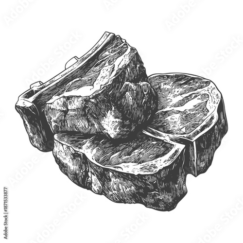 Sliced Raw Steaks Depicted With Detailed Crosshatching Illustration Graphics