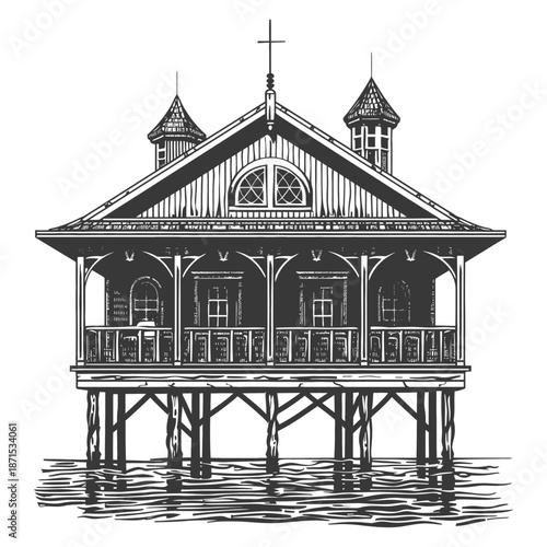 Elevated Coastal House with Cross Top Detail