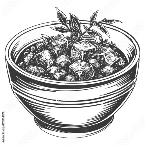 A Bowl of Hearty Stew with Meat and Herbs
