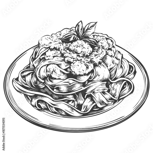 Delicious Pasta Dish with Pesto and Basil Garnish