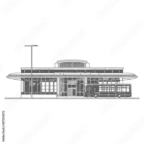 Modern Bus Station Building Design with a Bus