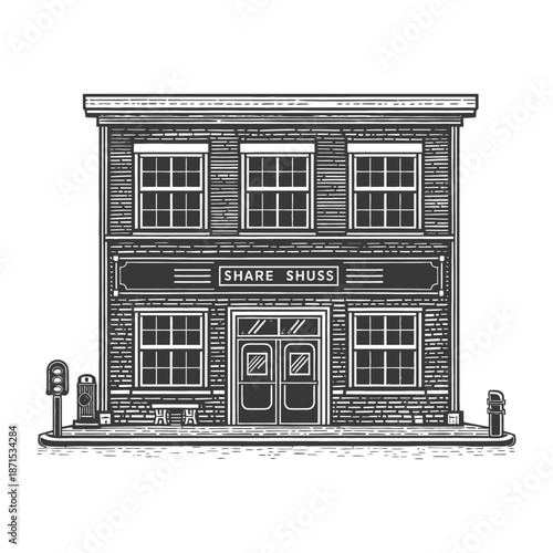 Two Story Brick Building Share Shuss Signage