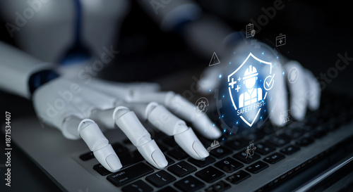 Картината върху платно An AI assistant monitors a worksite to enforce the 'Safety First' policy