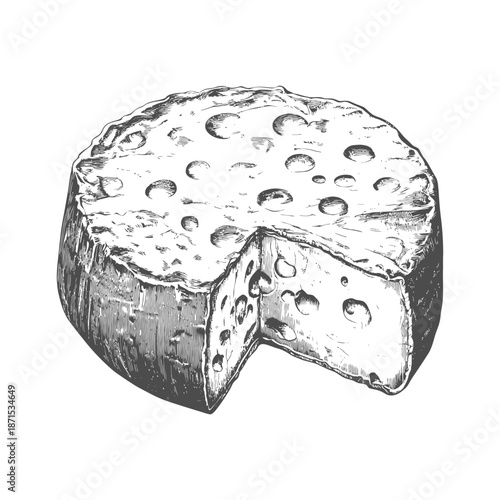 Hand Drawn Illustration Of A Round Cheese Wheel