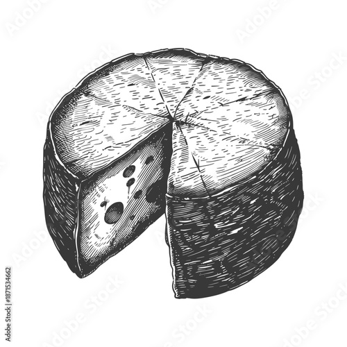 A wheel of cheese sliced showing interior texture