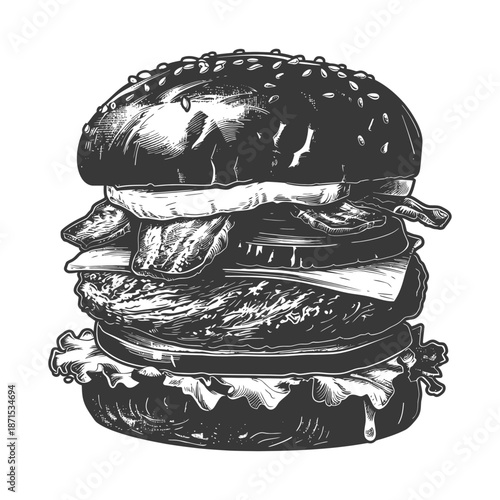 Delicious Bacon Cheeseburger Detailed Illustration