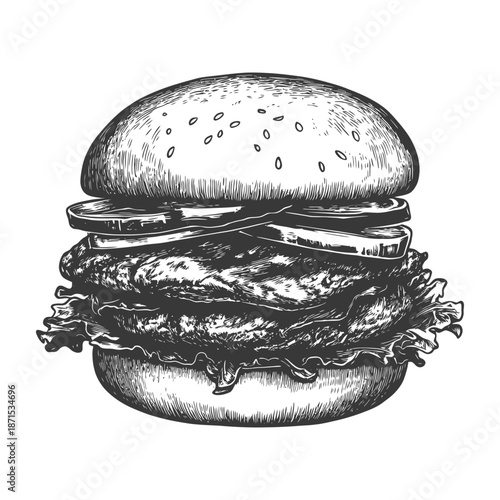 Delicious Hand Drawn Burger Illustration Showing Fresh Ingredients