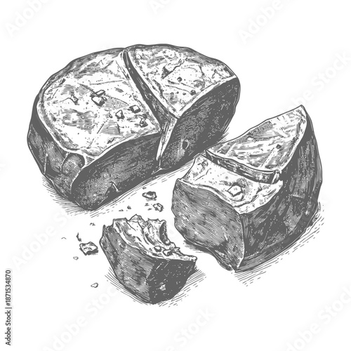 A detailed illustration of broken dark chocolate pieces