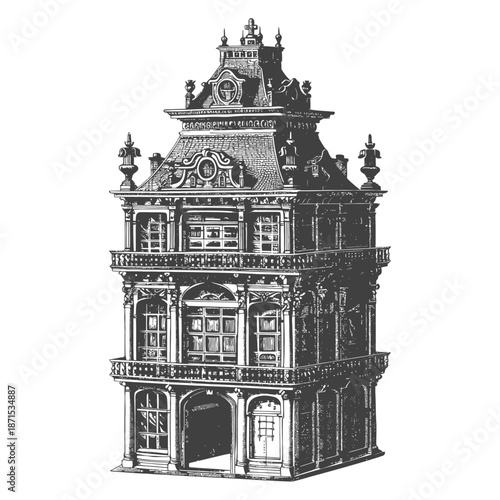 Ornate European Style Building Architectural Drawing