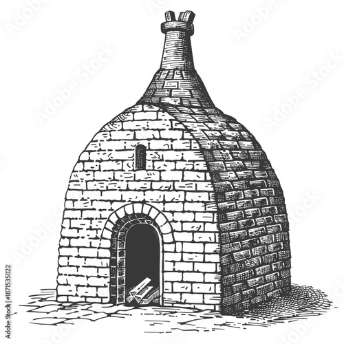 Stone Brick Structure With Chimney And Archway