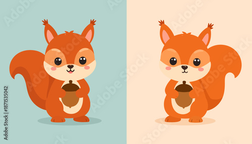 Cartoon Squirrel Holding Acorn Illustration